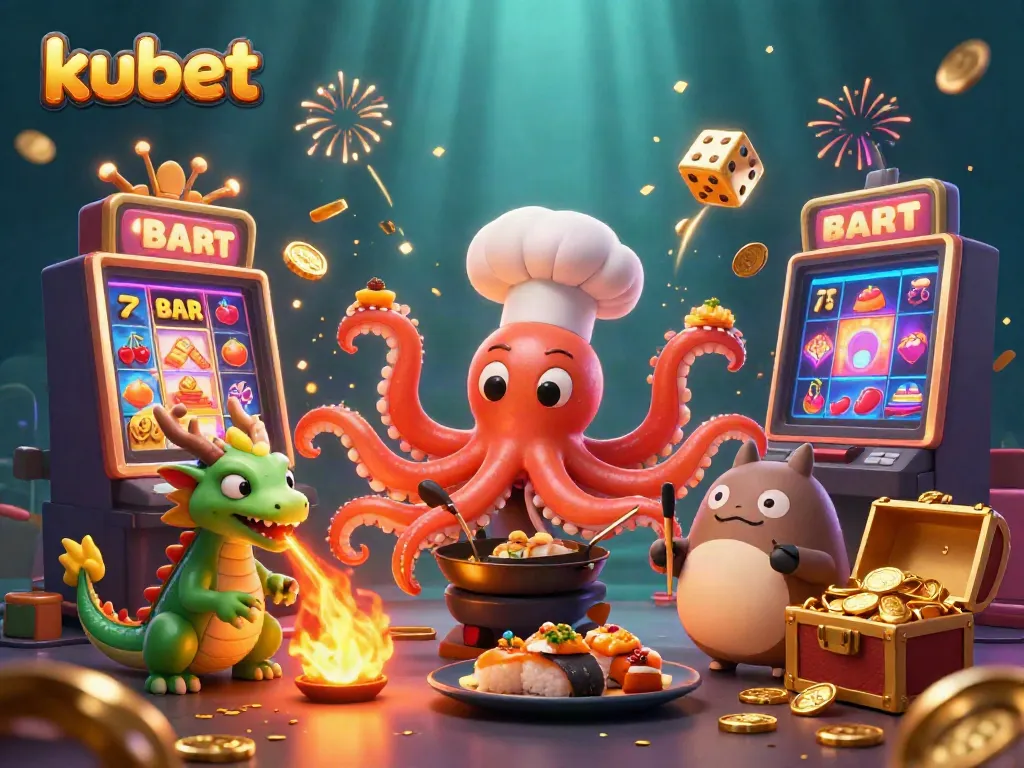 Experience thrilling jackpots at kubet with vibrant 3D casino illustration featuring games and animated elements.