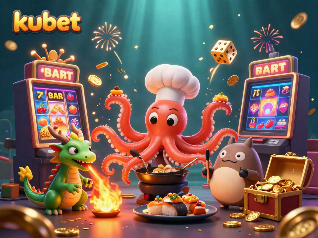 Experience thrilling jackpots at kubet with vibrant 3D casino illustration featuring games and animated elements.