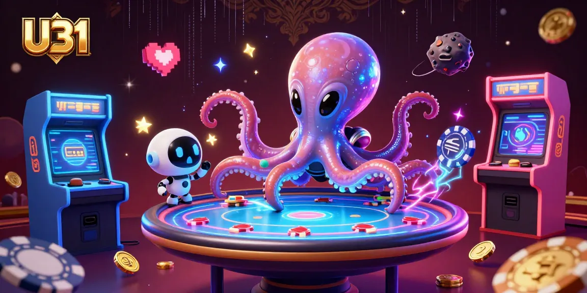 U31 showcases a vibrant alien octopus dealing cards at a holographic poker table, with dynamic casino elements.