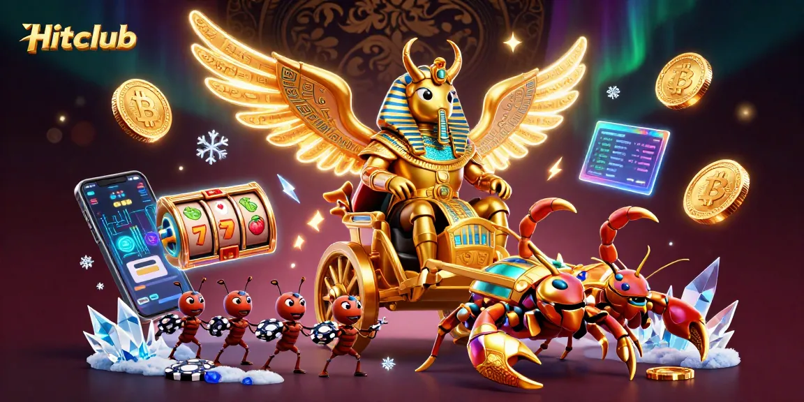 Engage with Hitclub by winning big at the colorful online slots depicted in this dynamic casino scene.