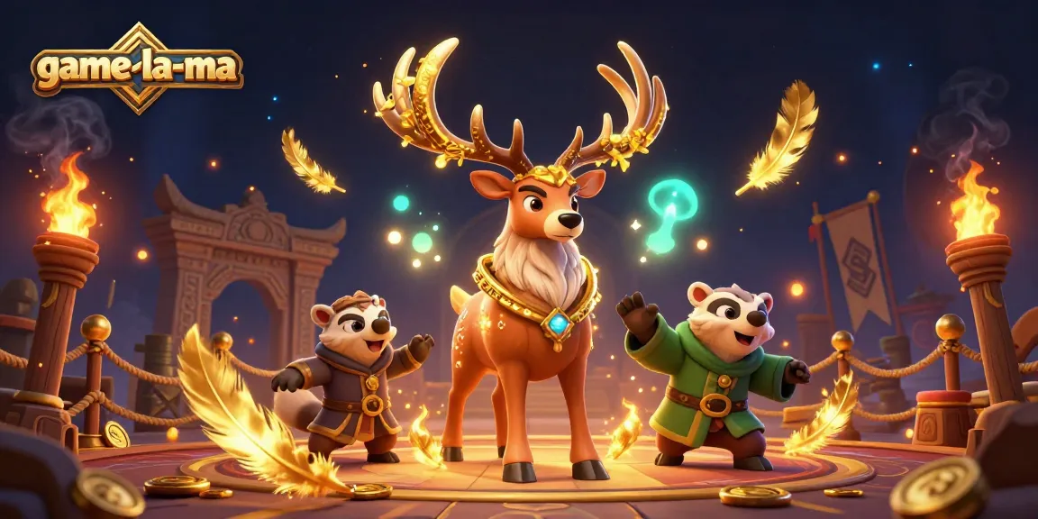 Experience the thrill of game-la-ma with enchanting casino elements in a vibrant 3D illustration.
