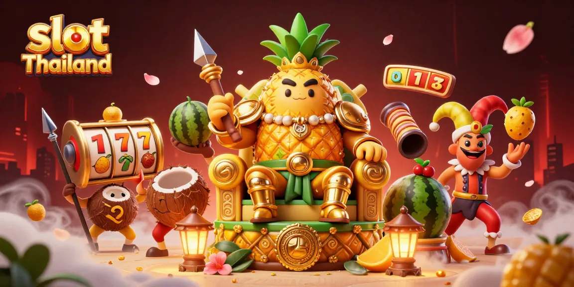 Memainkan mesin slot Thailand yang menarik dengan raja nanas emas dan suasana kasino ceria.