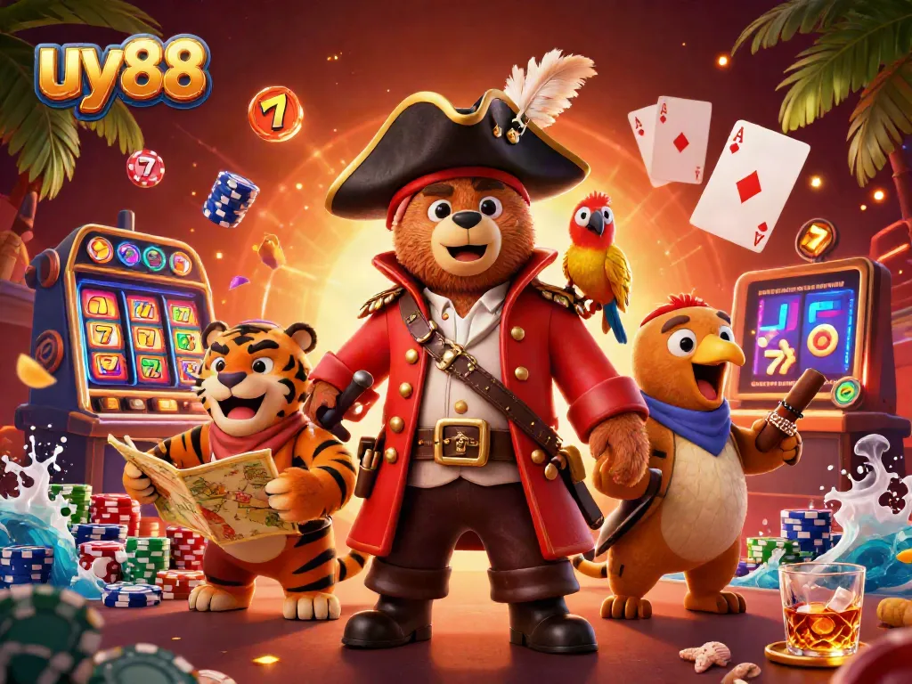 Experience thrilling gameplay at uy88 with vibrant casino illustrations featuring animated characters and dynamic gaming elements.
