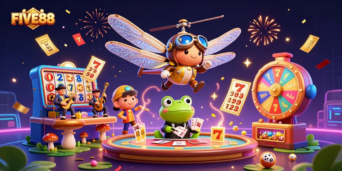Experience thrilling gambling action at FIVE88 with dynamic characters and casino elements.