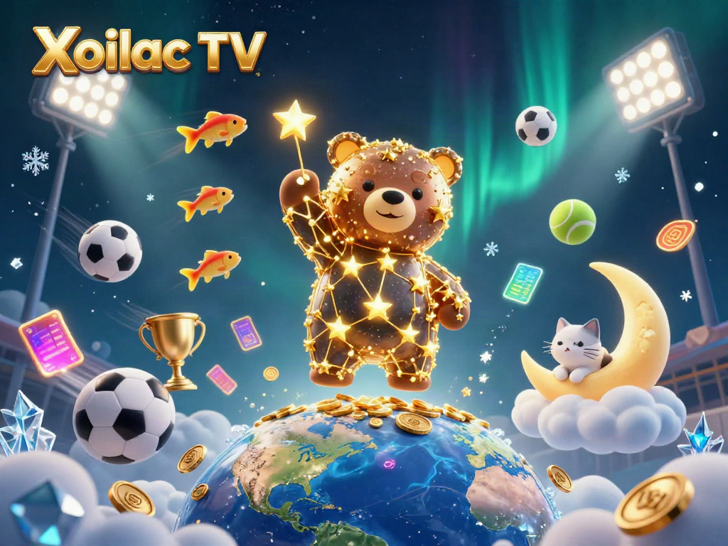 Experience thrilling sports betting action with Xoilac TV’s vibrant 3D illustration of exciting gameplay elements.