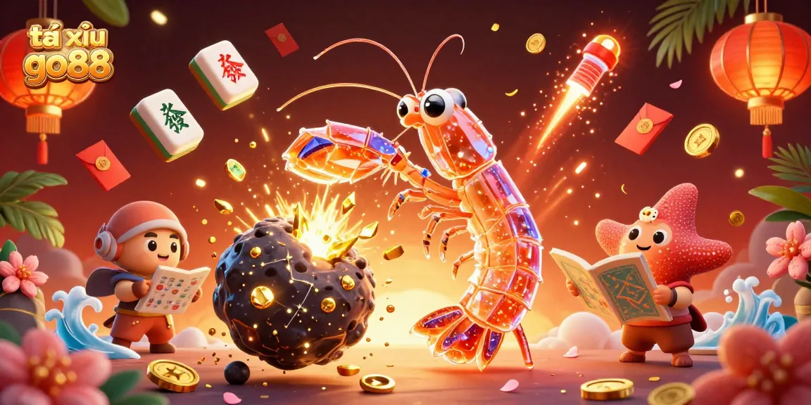 Engage in tài xỉu go88 with dynamic visuals of a galactic samurai mantis shrimp surrounded by casino-themed imagery.