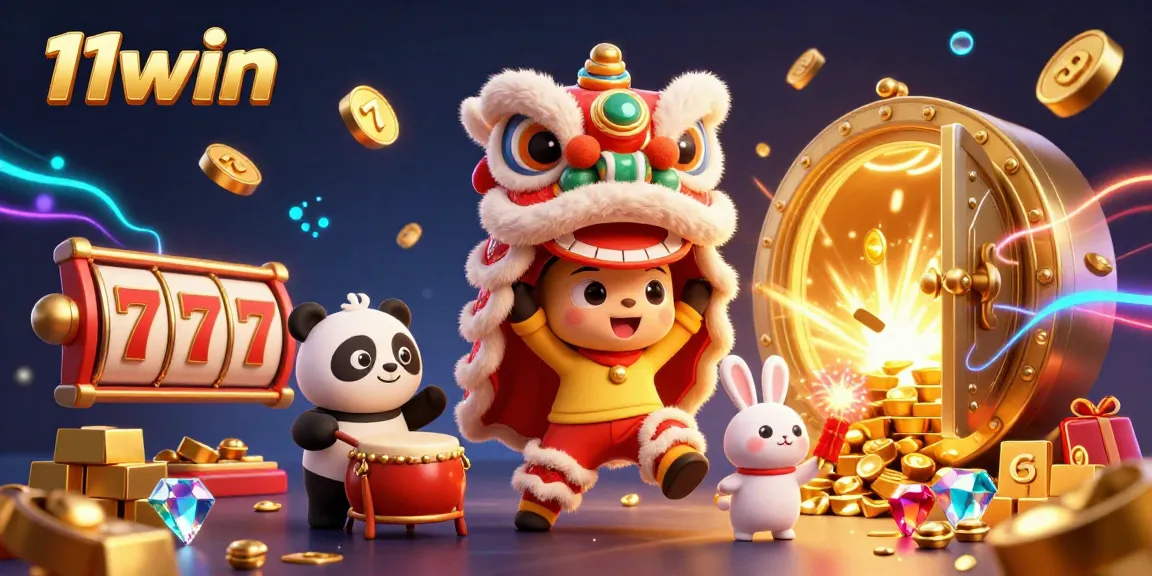 Engage in thrilling slot action at 11win with a vibrant Chinese New Year lion dance scene.